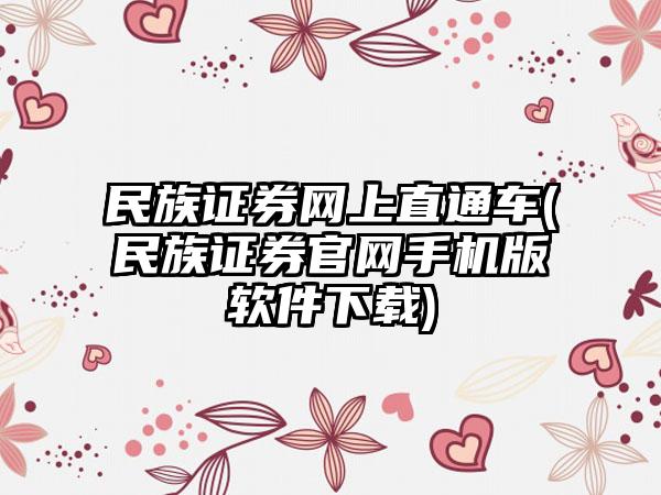 民族证券网上直通车(民族证券pg网赌软件官网手机版软件下载)